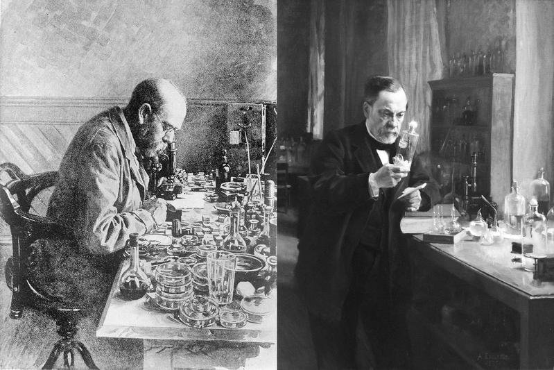 Unter anderem Louis Pasteur (rechts) mit seinen Arbeiten zum Tollwuterreger und Robert Koch, der den Tuberkulose-Erreger identifizierte, gelang es im 19. Jahrhundert, Infektionskrankheiten auf bestimmte mikrobielle Organismen zurückzuführ | Quelle: ©Wellcome Library/Public domain | Copyright: © Wellcome Library, London, CC BY 4.0 deed