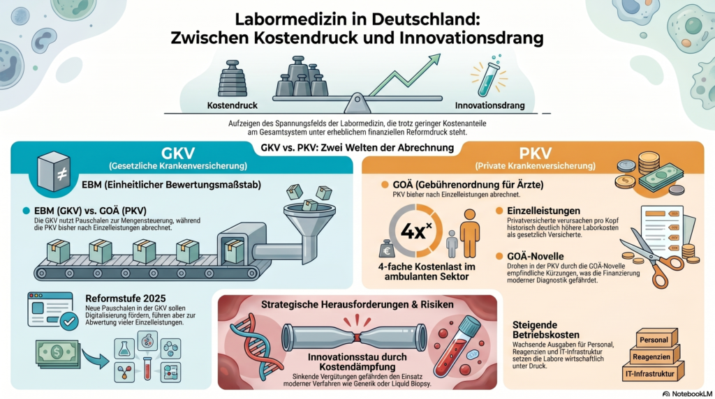 Labormedizin in Deutschland: Kostendämpfung trifft auf Innovationsdruck – GKV und PKV im Vergleich. Credits: LabNews Media LLC